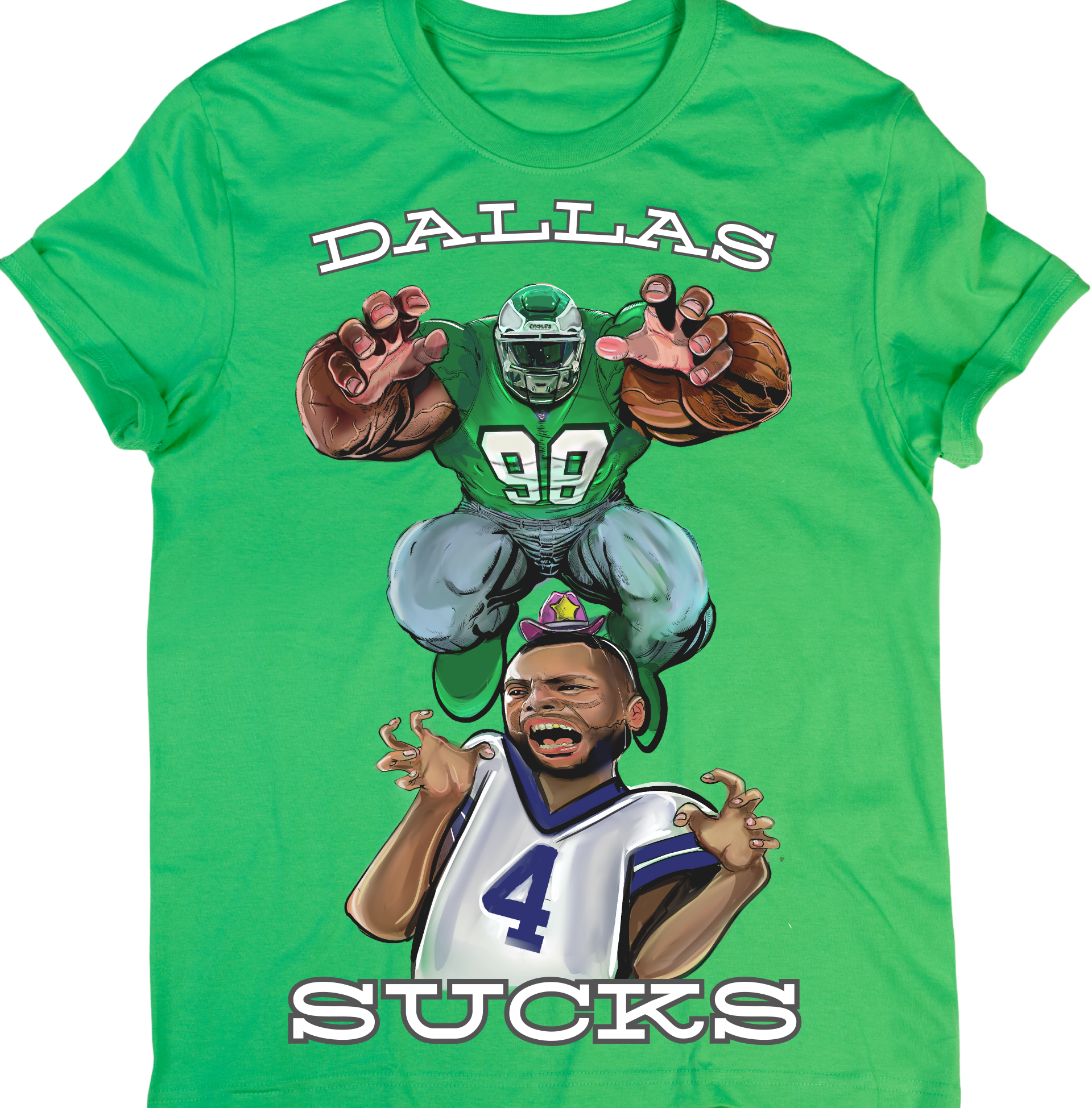Green t shirt with Jalen Carter from the Eagles