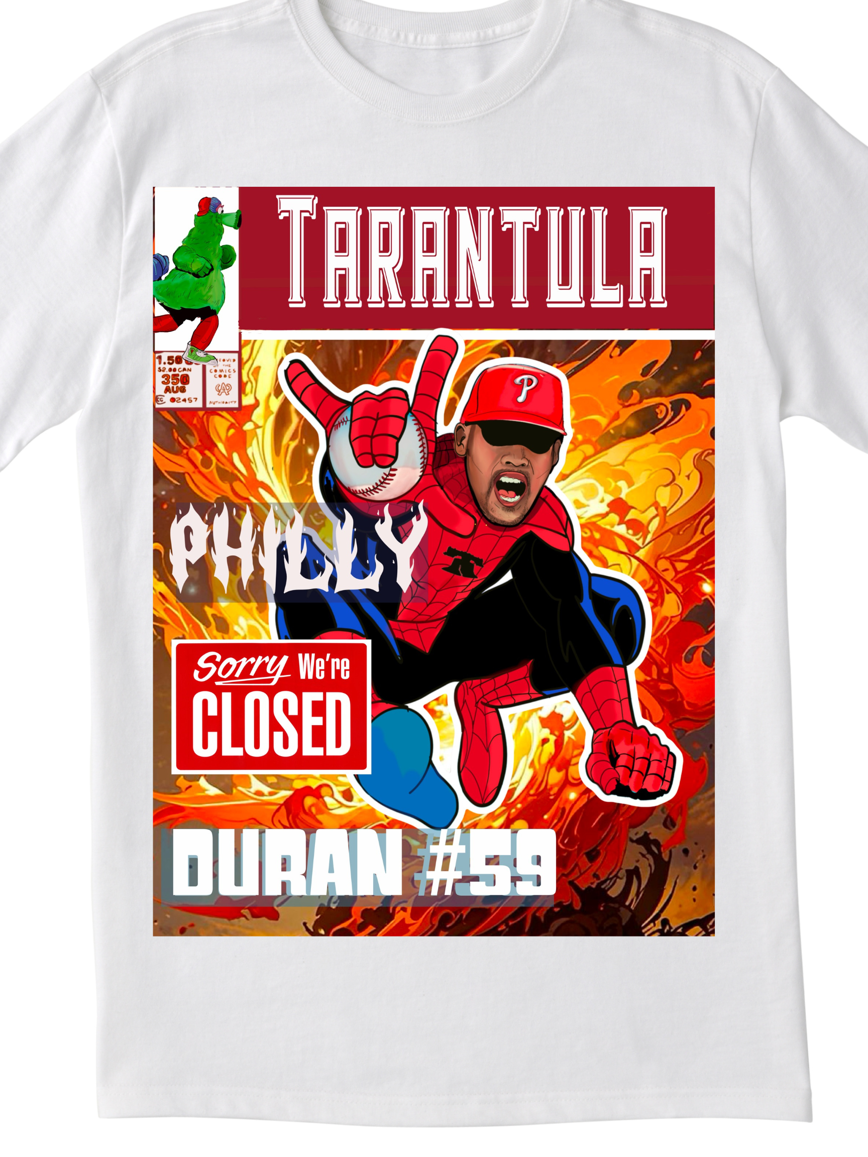 🔥 Johan Duran Tarantula inspired #59 Tee – Philly Pitching Power Comic Shirt (Mens)