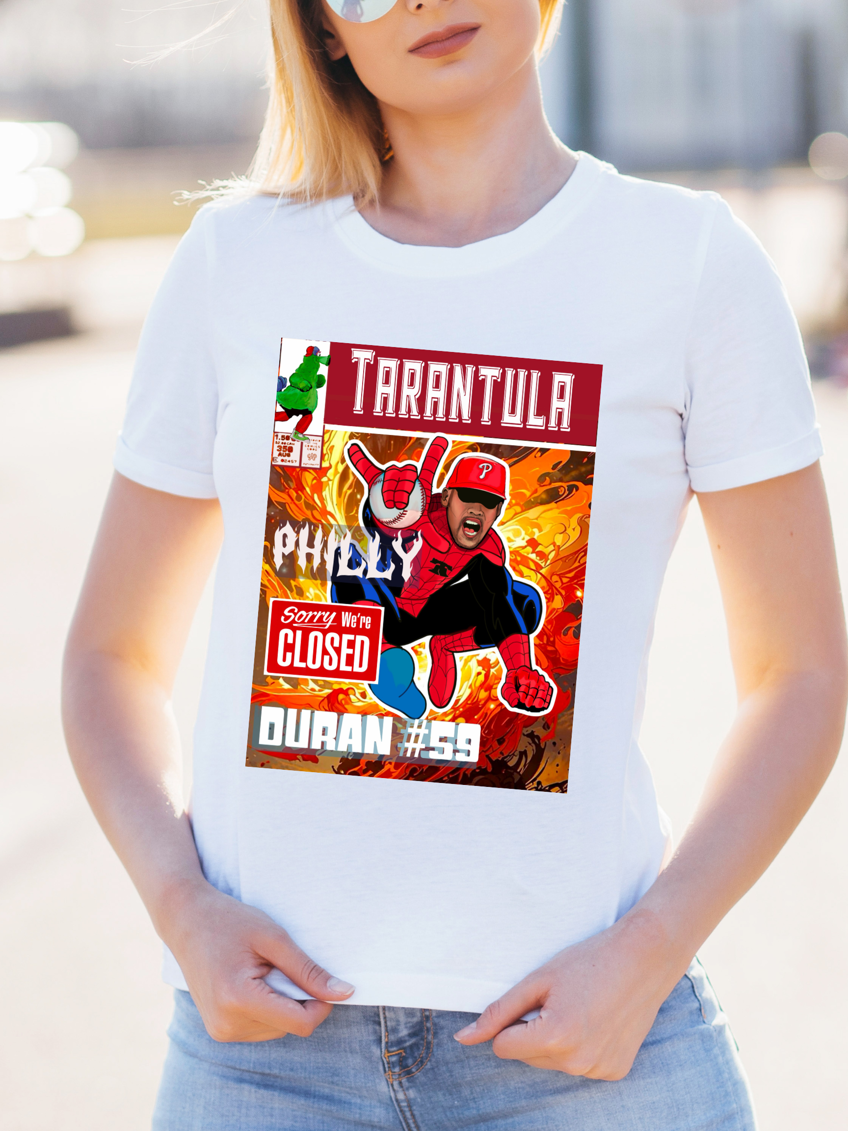 🔥 Johan Duran inspired Tarantula  #59 Tee – Philly Pitching Power Comic Shirt(Womans)