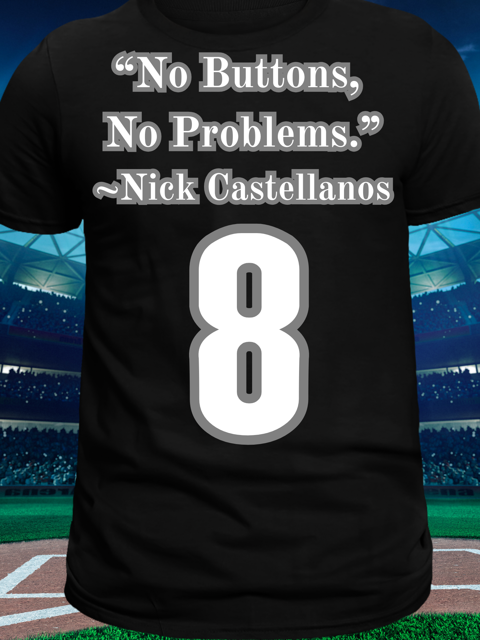 Illustrated Philly Baseball Player “CASTY” Tee – No Buttons No Problem Shirt for Fans