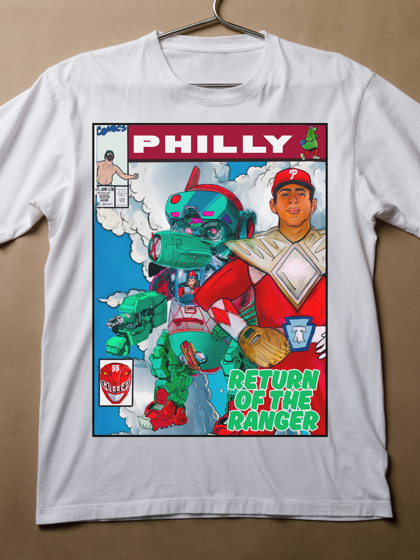 Return of the Ranger Philly Comic Shirt – Baseball Mech Parody Tee