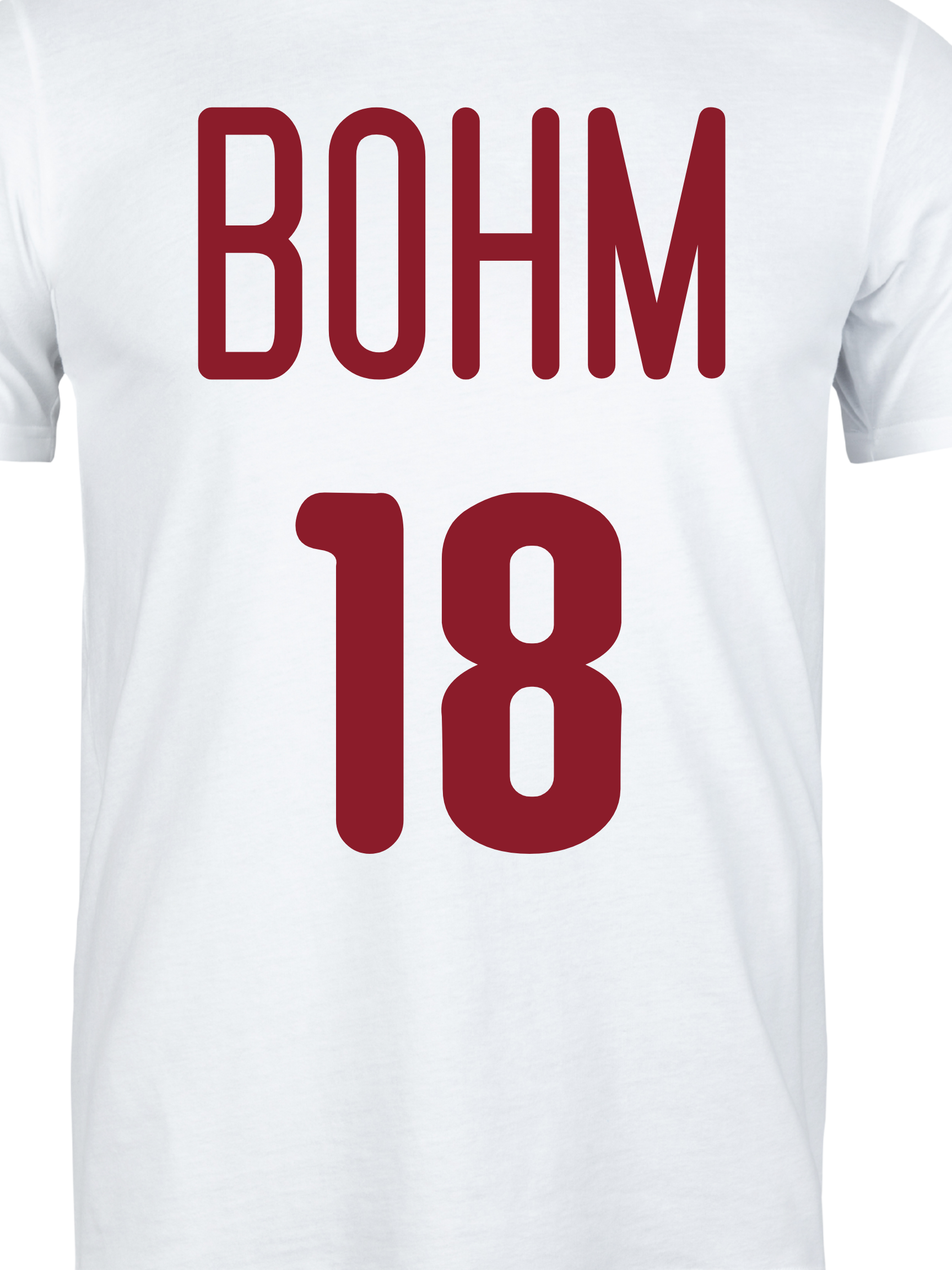 Cartoon-style comic book t-shirt design featuring a muscular baseball player mid-action with "Ok Bohmer" text, inspired by Philly baseball fandom.